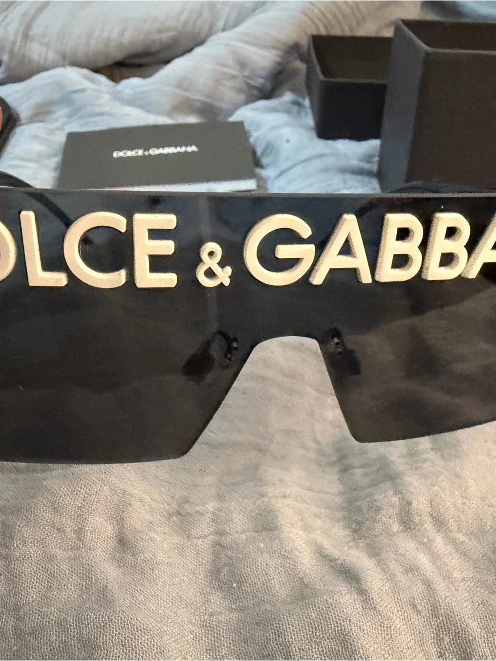 Dolce & Gabbana Black Shield Sunglasses with White Logo-worn twice